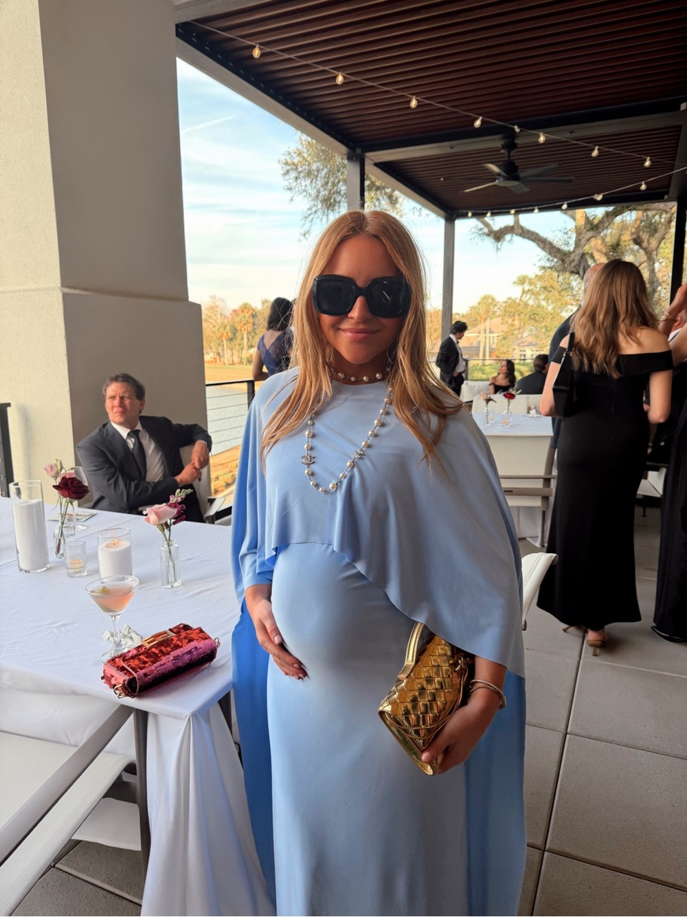 Elegant Light Blue Maternity Cape Dress